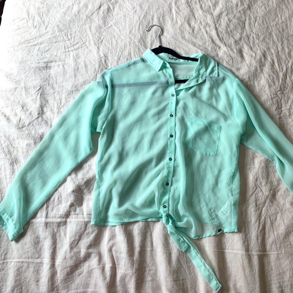 Mint Green Chiffon Tie-front Blouse